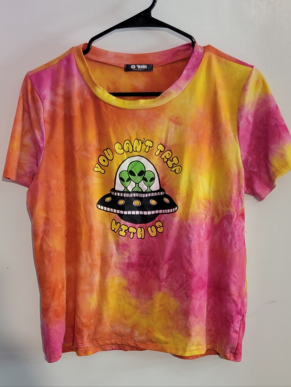 Tie-Dye Alien Graphic Fitted Tee - Pink, Orange & Yellow